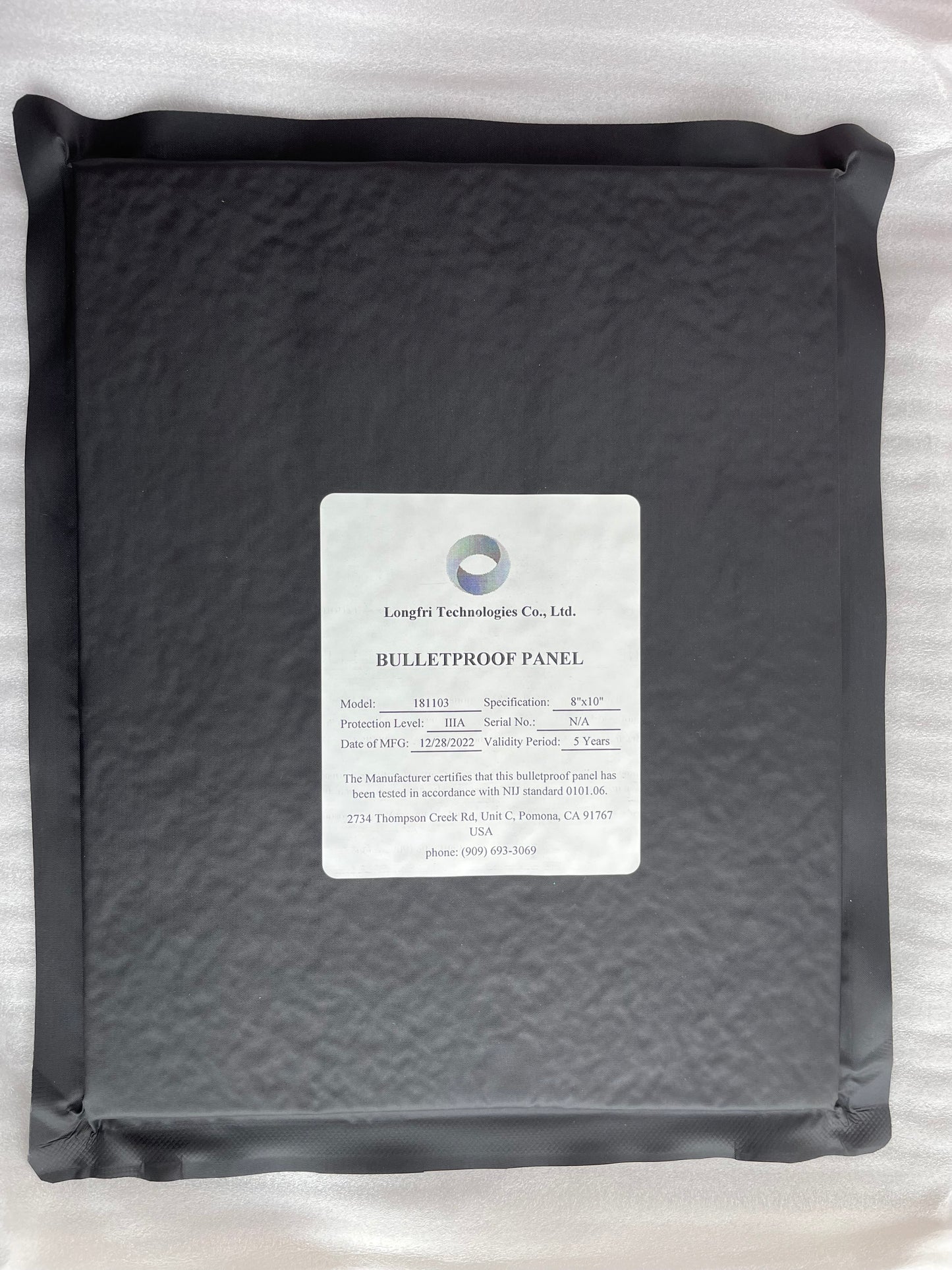 Level IIIA 8"x10" Rectangle, Soft, Flat, Ballistic Panel