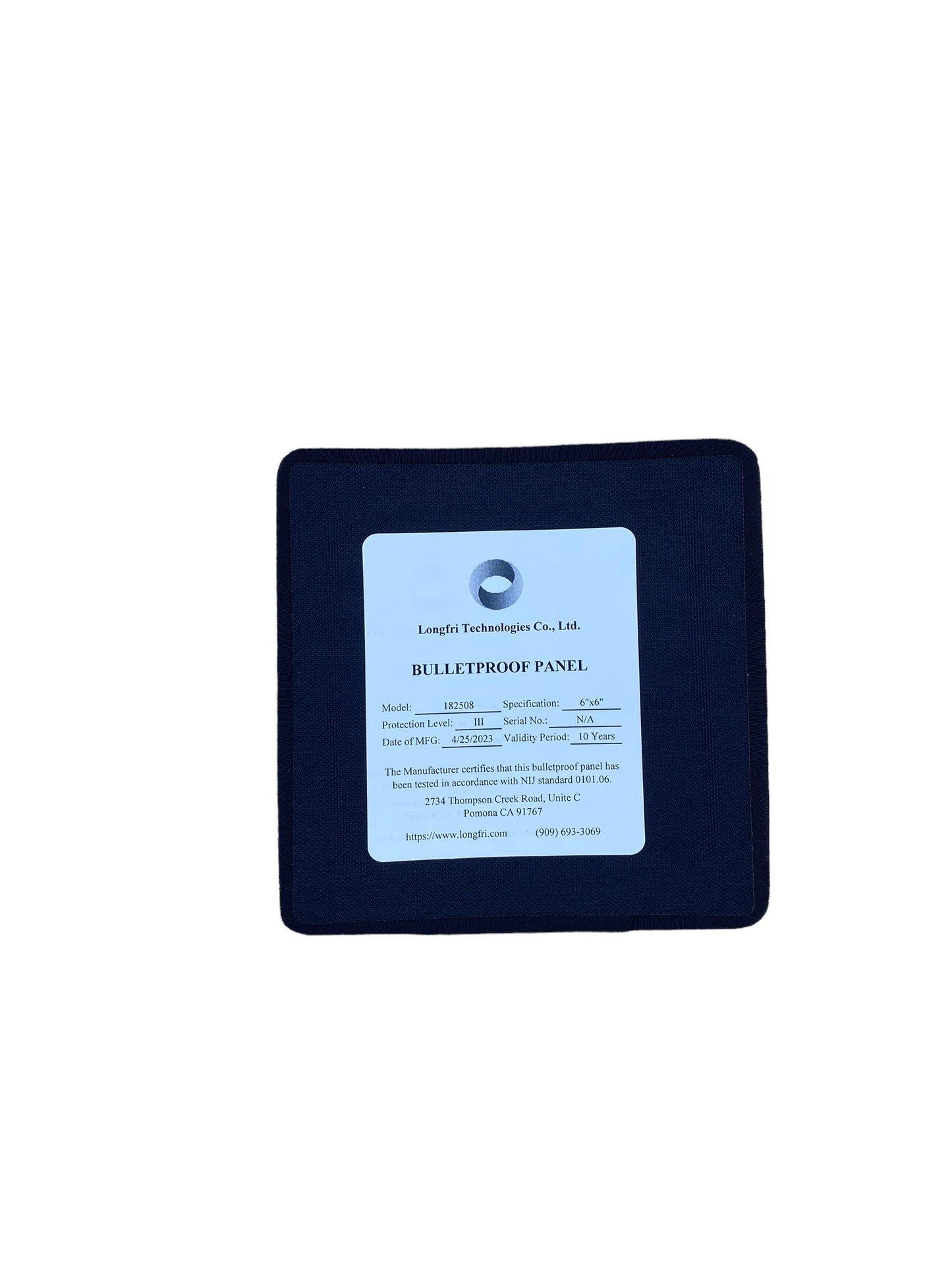 Level III 6"x6" Single Curve Hard Ballistic Plate
