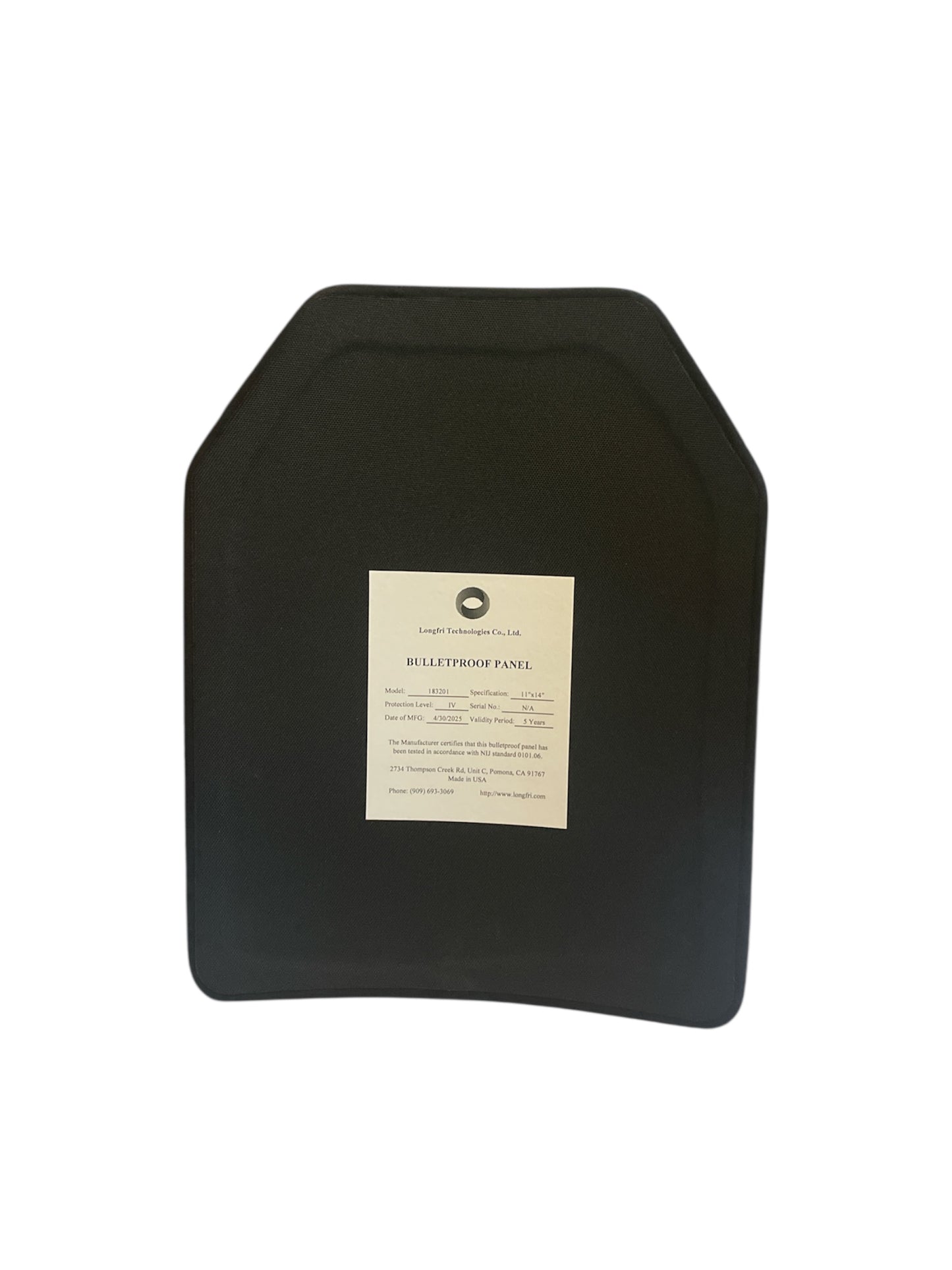 Level IV 11"x14" Shooter Cut Single Curve Hard Ballistic Plate