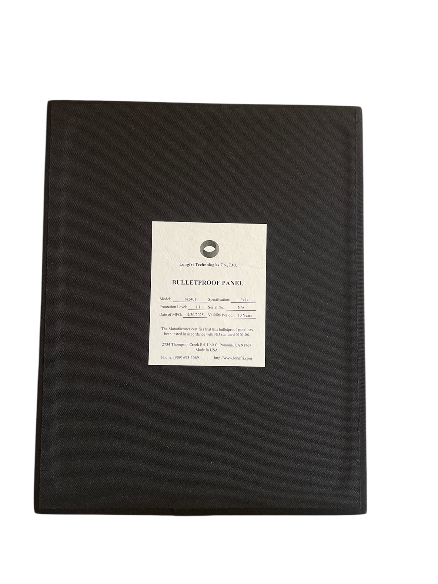 Level III 11"x14" Rectangle, Hard, Flat, Ballistic Plate