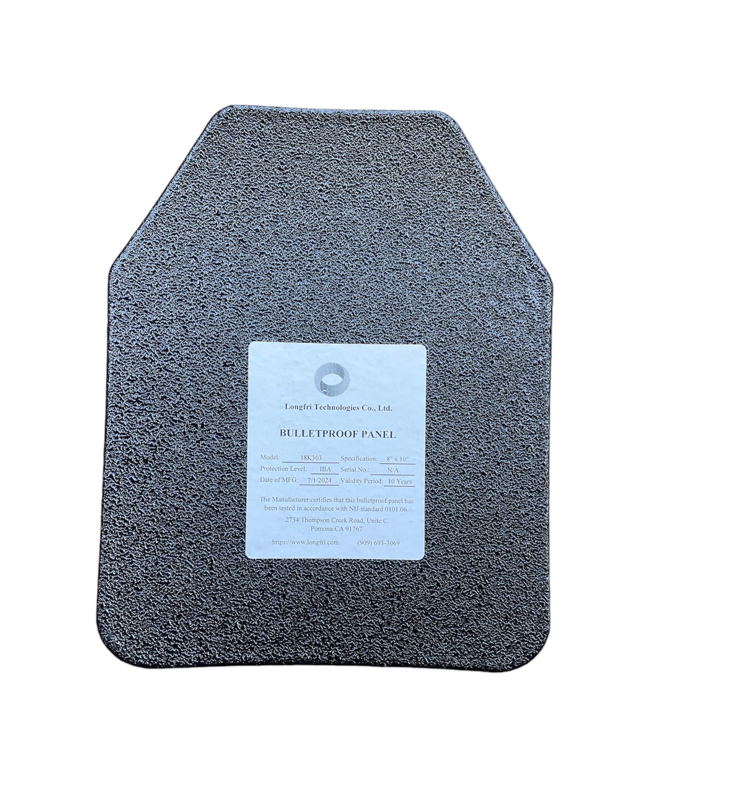 Level IIIA 8"x10" Shooter's Cut Multi-Curve Thin Ballistic Panel with Polyurea Coating
