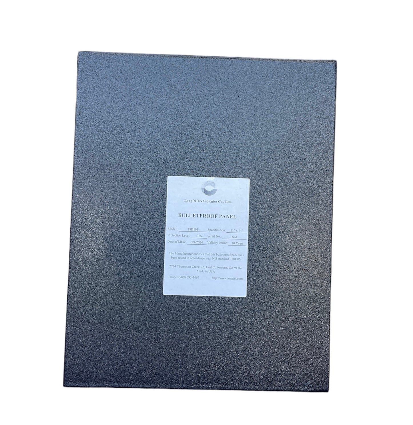 Level IIIA 11"x14" Rectangle Flat Polyurea Coating Hard Panel