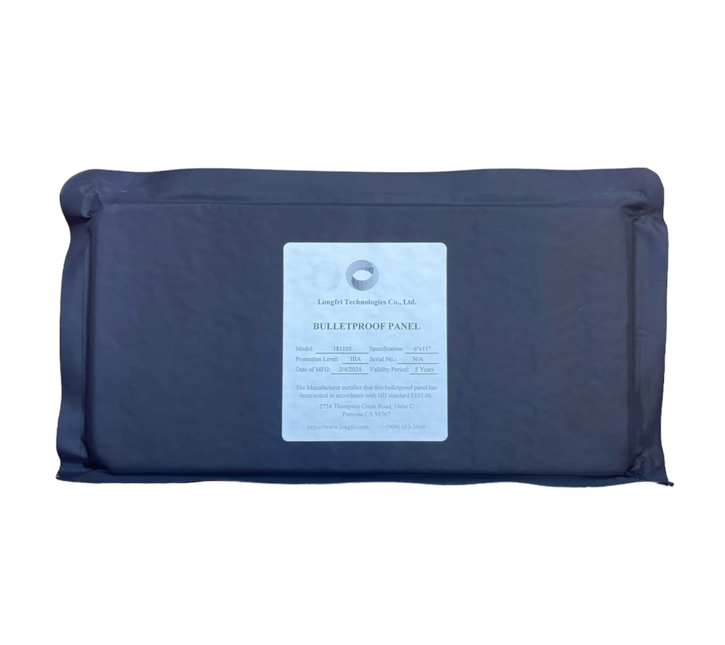 Level IIIA 6"x11" Rectangular Flat Soft Ballistic Panel