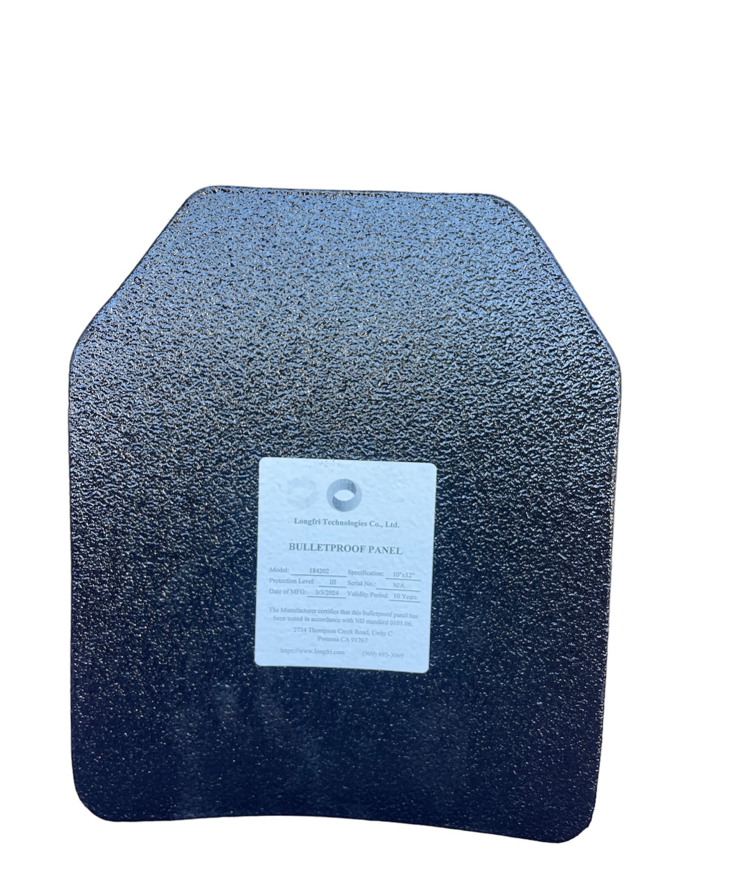 Level III 10"x12" Shooter's Cut Single Curve Polyurea Coating Hard Ballistic Plate