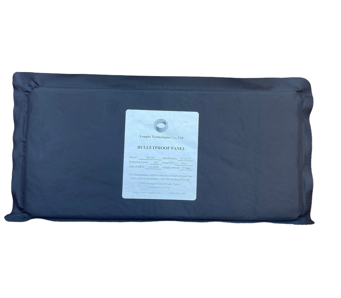 Level IIIA 6"x12.5" Rectangular Flat Soft Ballistic Panel