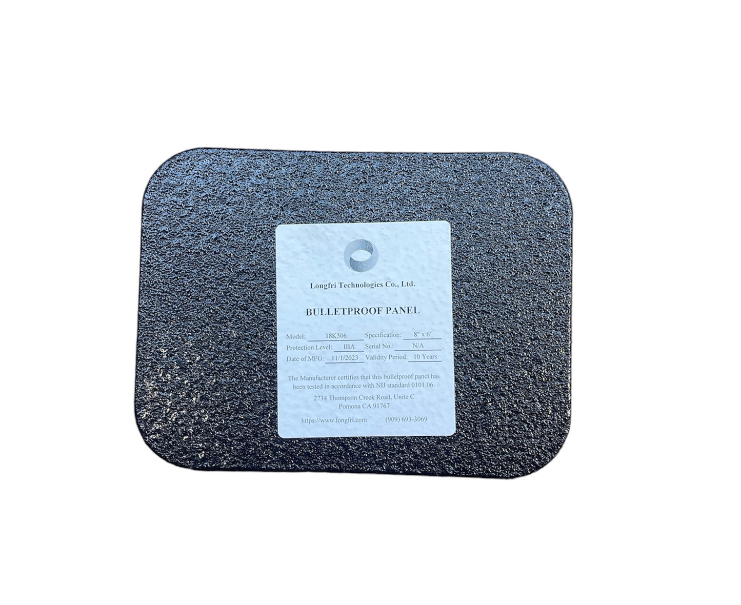 Level IIIA 8"x6" Rectangular Single Curve Hard Thin Ballistic Panel with Polyurea Coating