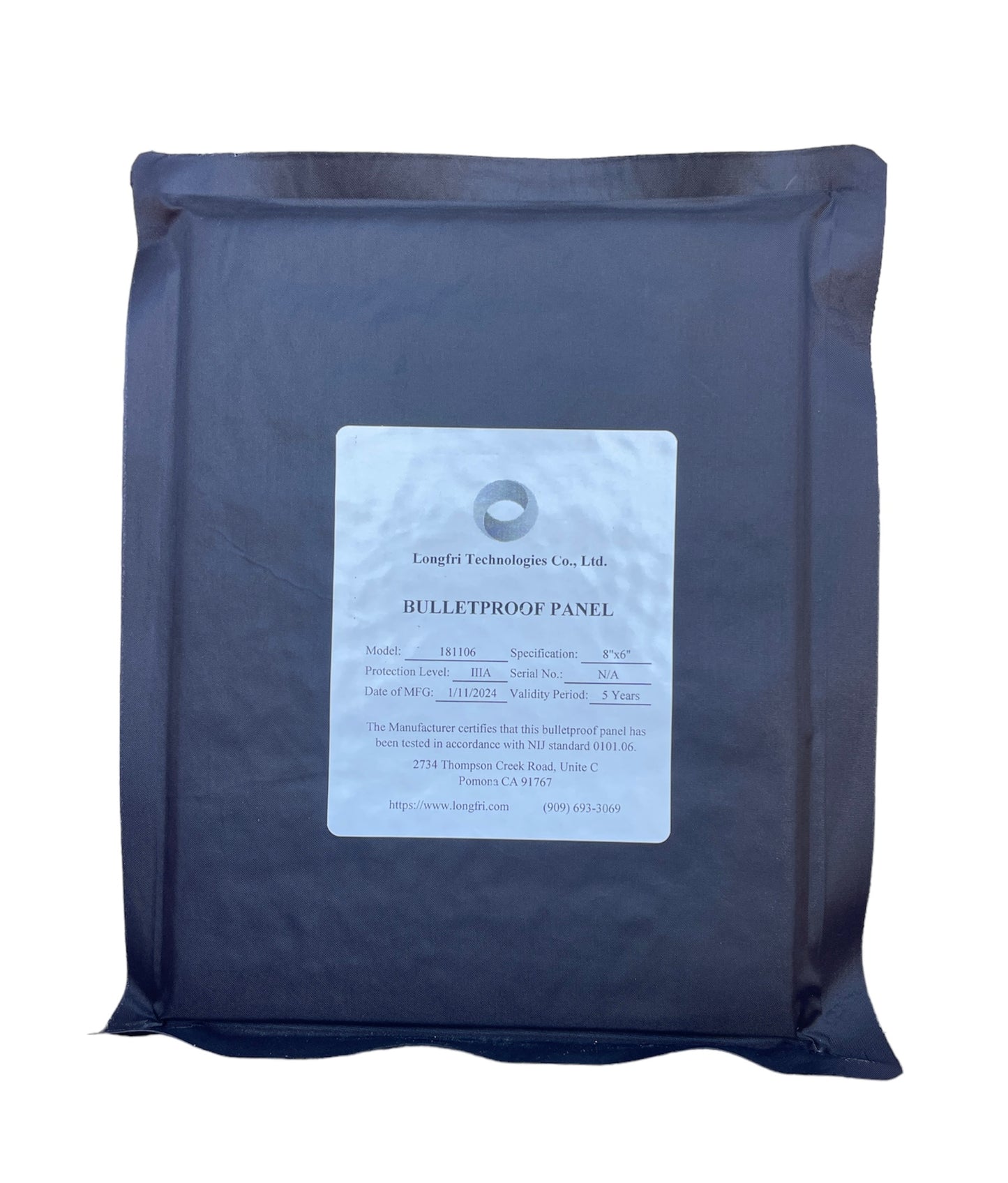 Level IIIA 8"x6" Rectangular Flat Soft Ballistic Panel