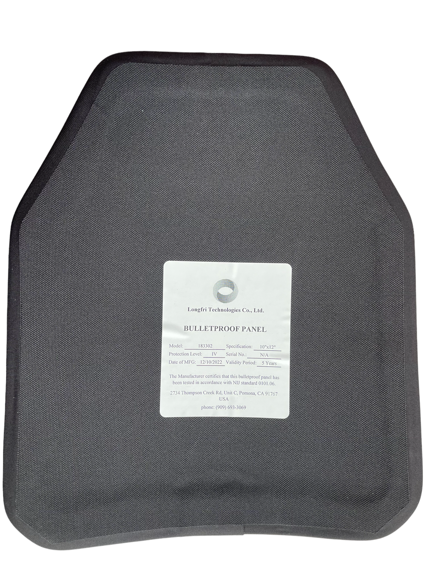 Level IV 10”x12” Shooter's Cut Single Curve Hard Ceramic Ballistic Plate