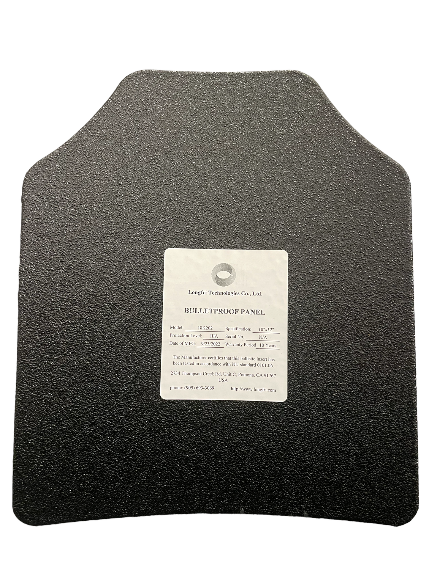 Level IIIA 10”x12” Shooter’s Cut Single Curve Hard Thin Ballistic Panel with Polyurea Coating