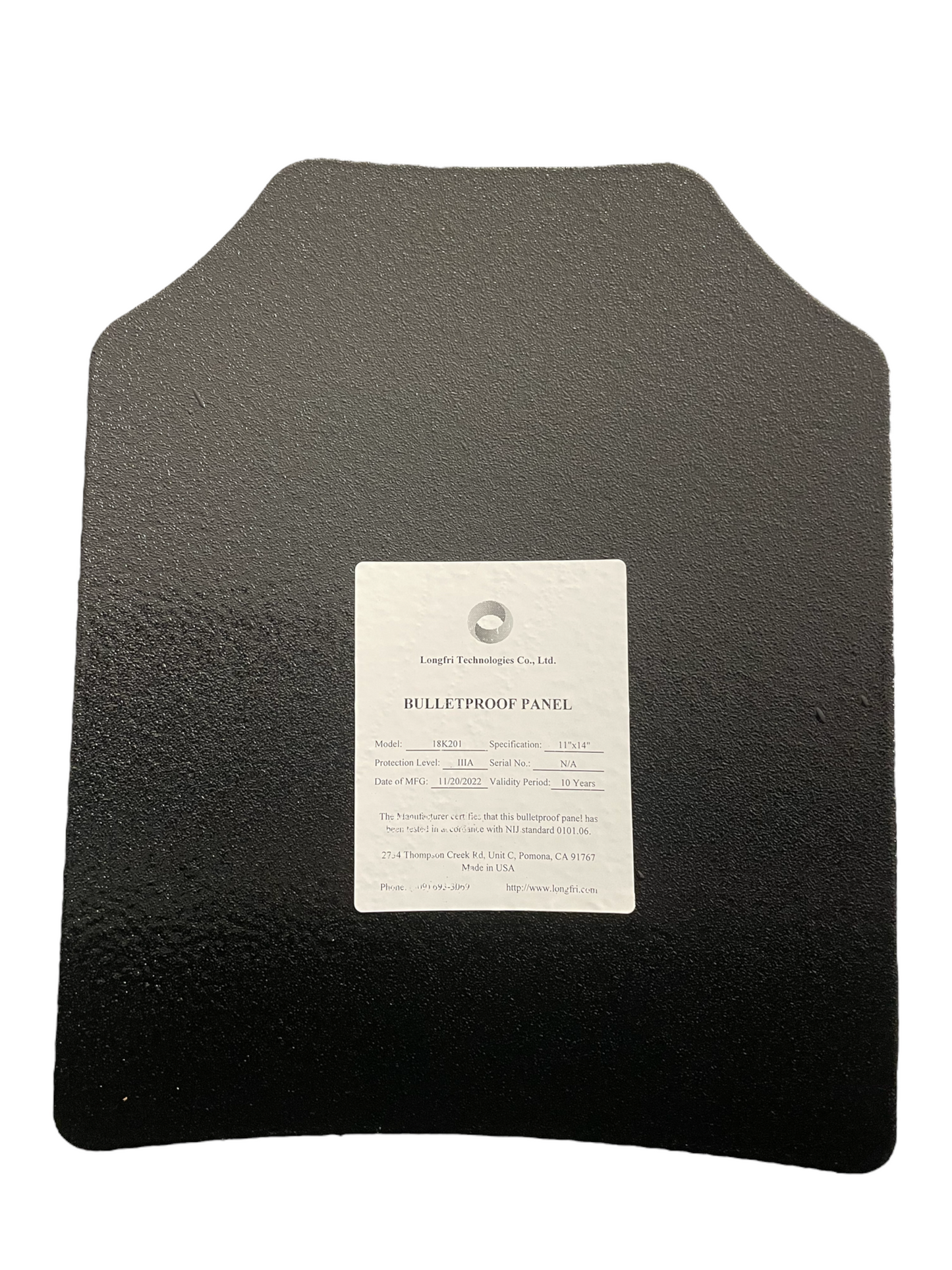 Level IIIA 11”x14” Single Curve Shooter’s Cut Thin Polyurea Coating Hard Ballistic Panel