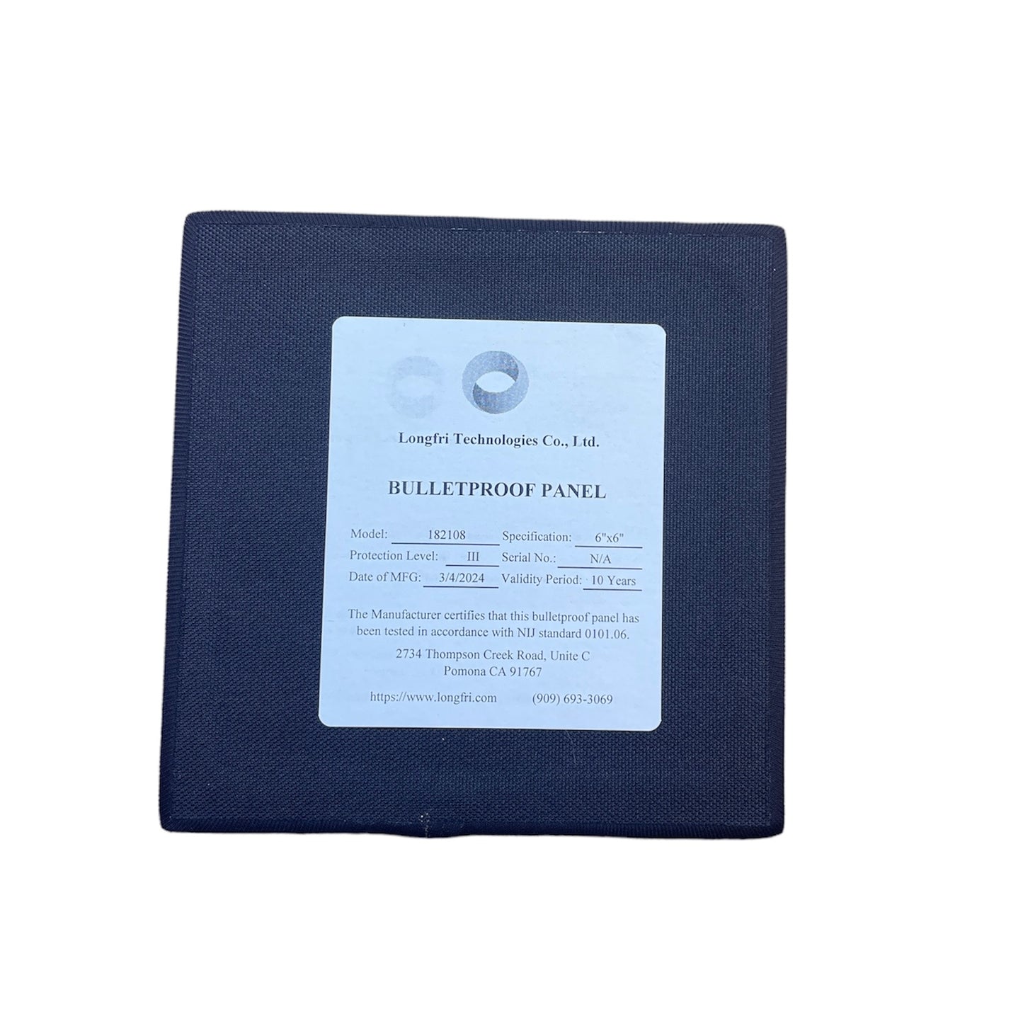 Level III 6"x6" Flat Hard Ballistic Plate